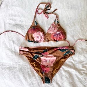 O’Neill Trinity Brown Floral swimsuit bikini Large